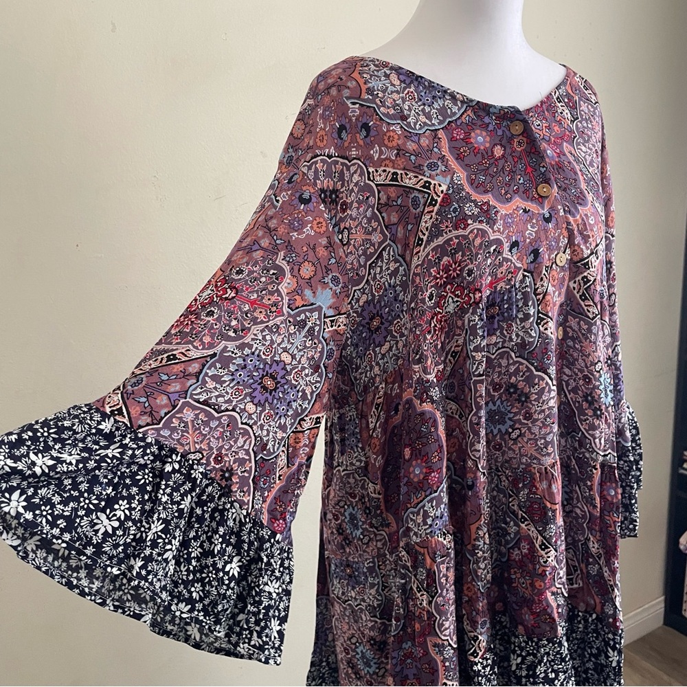 Easel Boho Patchwork Oversized Button Down Tunic … - image 11